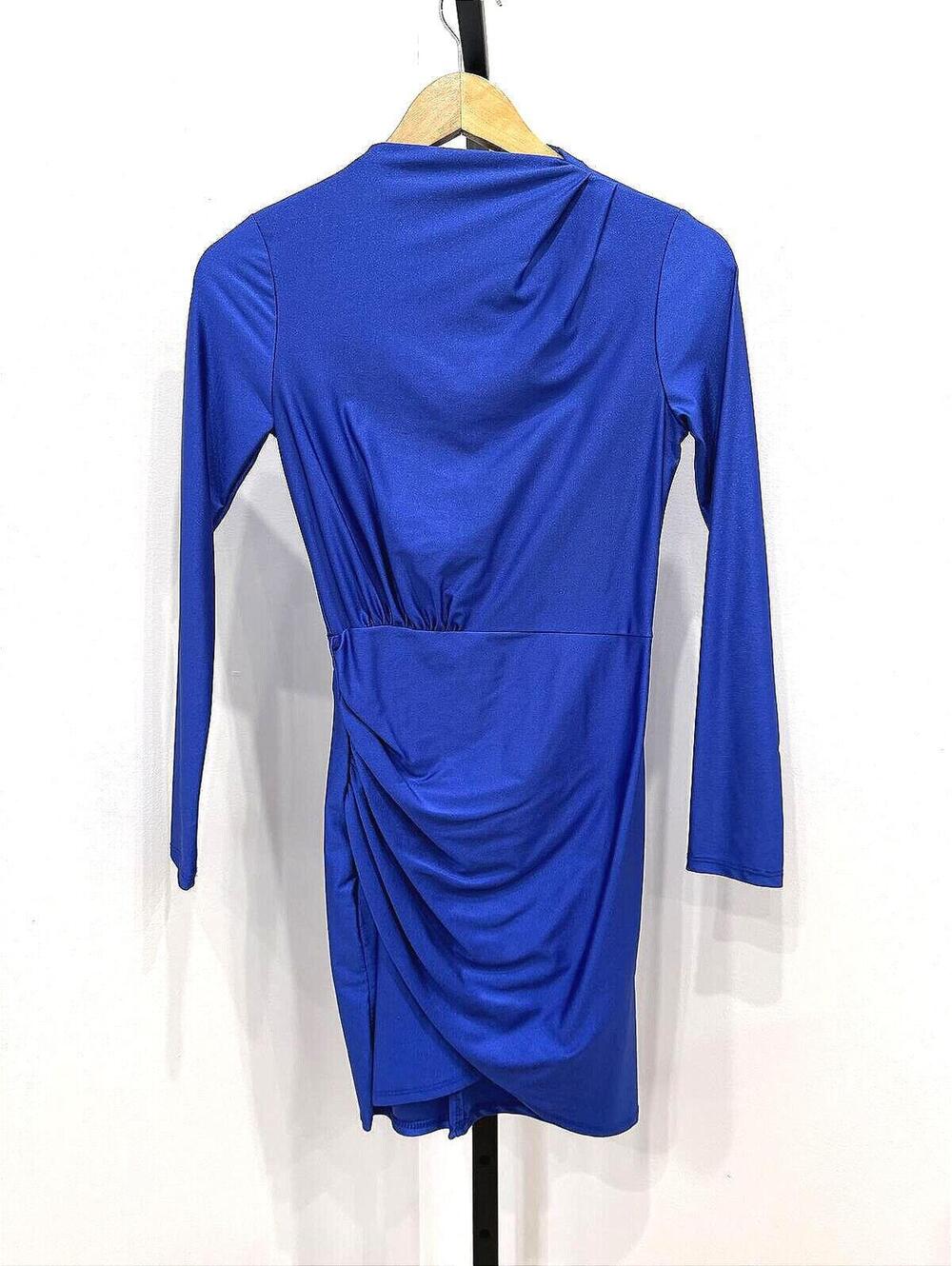 Royal Blue Long Sleeve Ruched Bodycon Dress Small